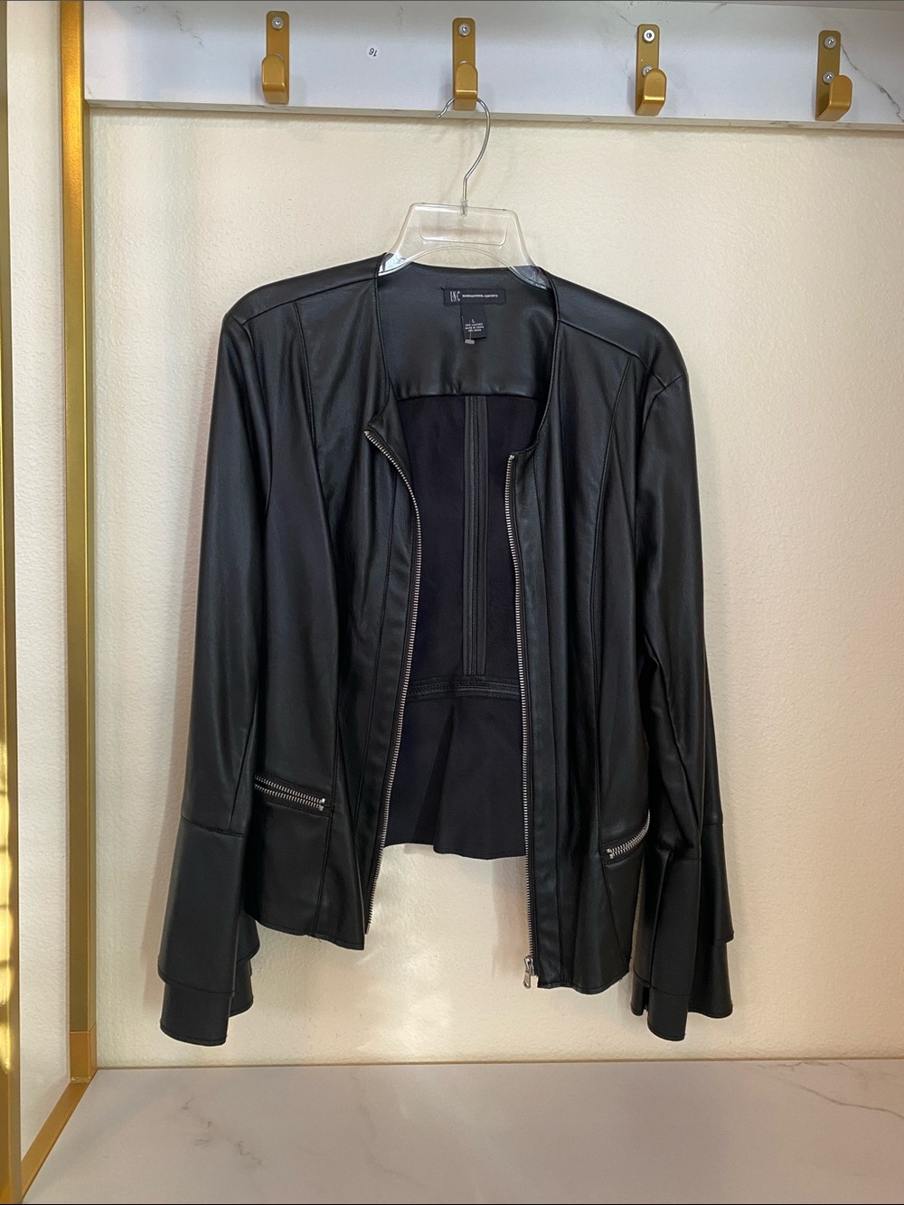 INC International Concepts Black Faux Leather Zip Jacket